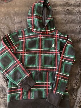 Jordan Kids Black Green Red Plaid Hoodie